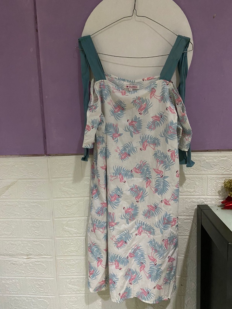 flamingo colorbox dress preloved, Fesyen Wanita, Pakaian Wanita, Atasan