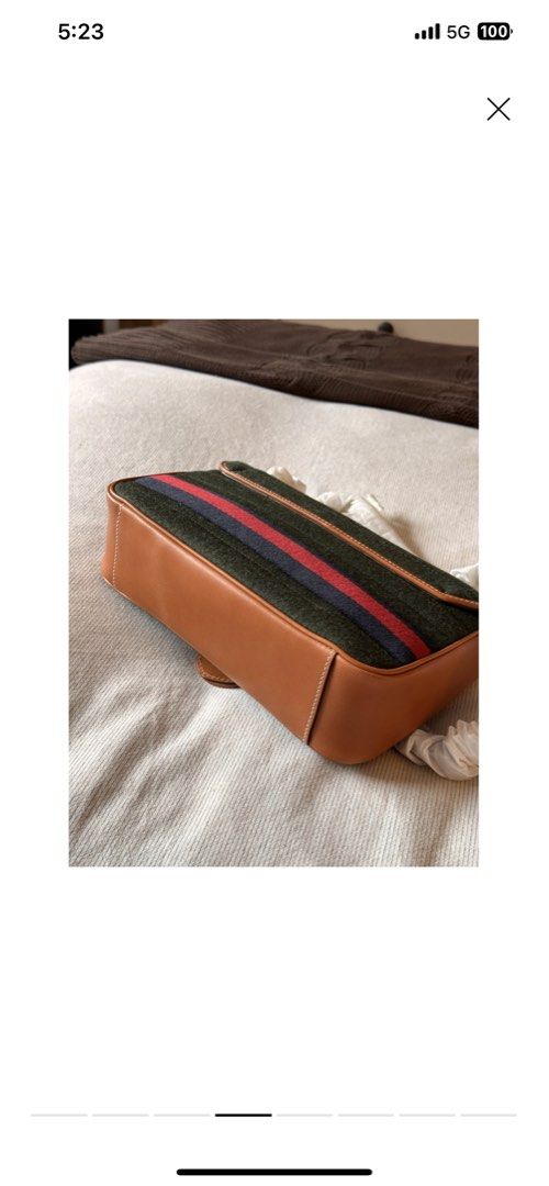 Gucci GG Marmont (vintage collection) (Category: Bags & Wallets) located in Singapore. Submitted by 65authenticseller (Listing ID 1379110613, Image 3). Description: Authentic Gucci GG Marmont shoulder bag. Features a green, red, and navy stripe design with a gold chain strap. The bag is almost brand new, bought for collection!.