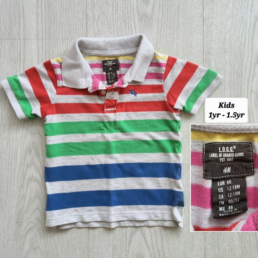H&M Kids - Size 1yr - 1.5yr ( 12mths to 18mths ) Children 1 yr Baby Boy 12mth to 18mth Shirt Colorful Stripes Toddler Smart Collar Polo Tshirt Striped Top (Category: Babies & Kids Fashion) located in Singapore. Submitted by karo.kitty (Listing ID 1379027097, Image 1). Description: Size measurements as shown on last few photos. Collect outside Bukit Batok MRT or Letterbox Mail additional $2.