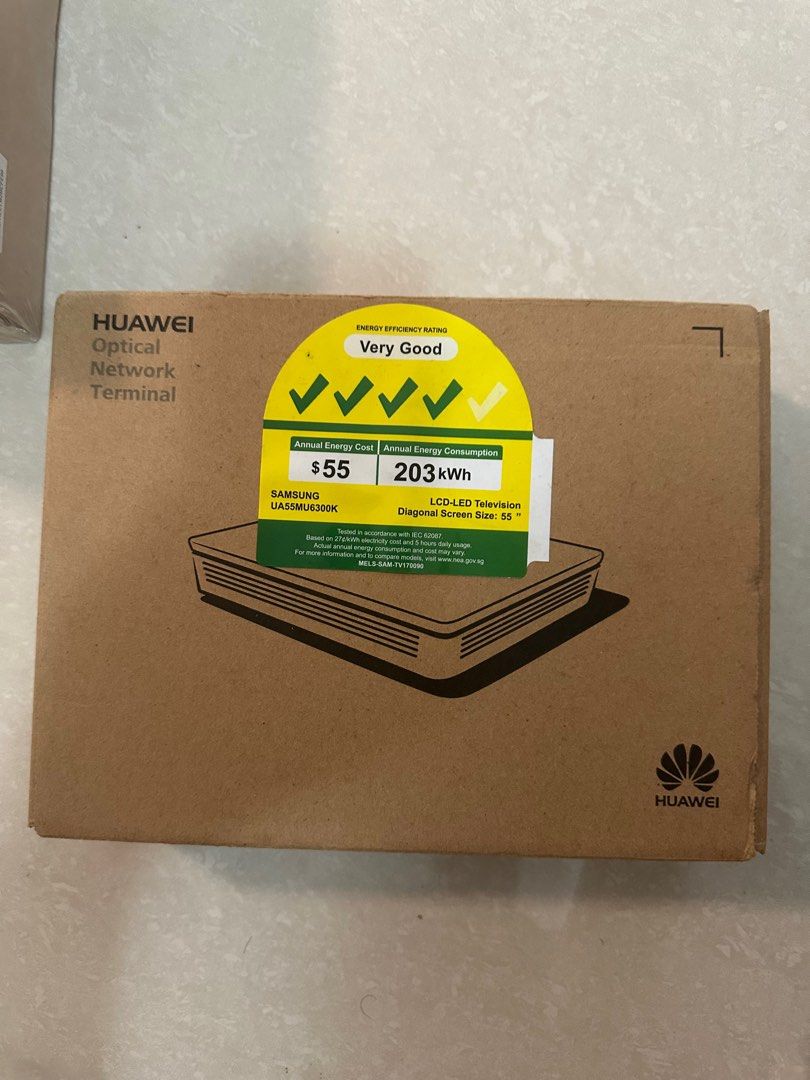 Huawei Optical Network Terminal (Category: Networking) located in Singapore. Submitted by djkrman (Listing ID 1378958904, Image 1). Description: New Huawei Optical Network Terminal. Features ultra-broadband, plug-and-play, remote diagnosis, upgrade in batch, and energy conservation. Includes patch cord. Energy efficient with a 'Very Good' rating..