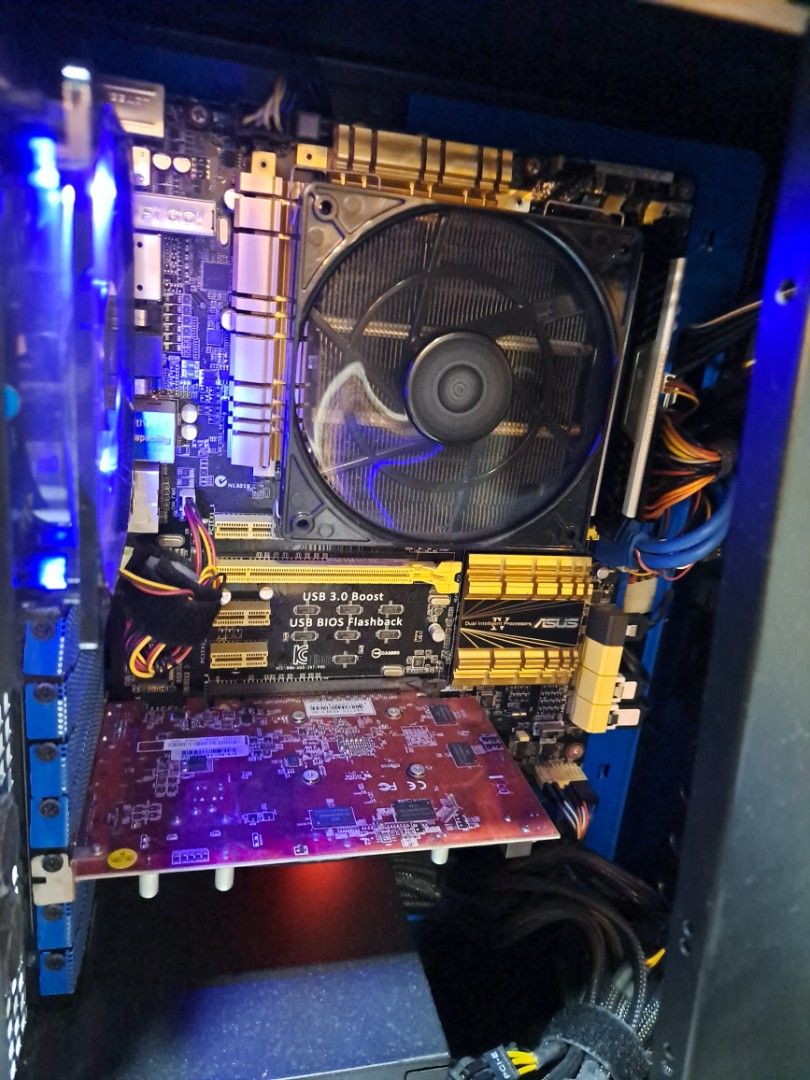 I7 gaming pc with ssd and gtx 730 housed in a Sharkoon PC Case with Blue LED Fans (Category: Garage sale) located in Singapore. Submitted by korail (Listing ID 1379074478, Image 2). Description: - Used gaming pc - Blue LED fans - Includes DVD drive - Power supply included - I7 4770k 16gb ram 256gb ssd 2tb hdd gtx 730 - Ports: USB, audio, display outputs - Perfect for budget PC gaming.