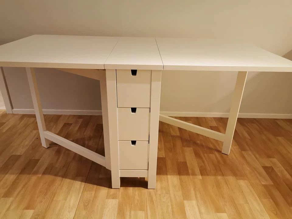 IKEA Norden Gateleg Table with Drawers - White, Furniture & Home Living ...
