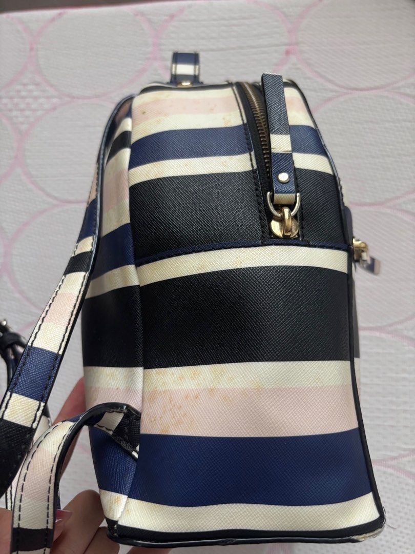 Kate Spade Striped Backpack (Blue, Pink, Black, White) (Category: Backpacks) located in Makati City. Submitted by fittedsecond (Listing ID 1378989907, Image 3). Description: authentic and original! needs cleaning, see pics.