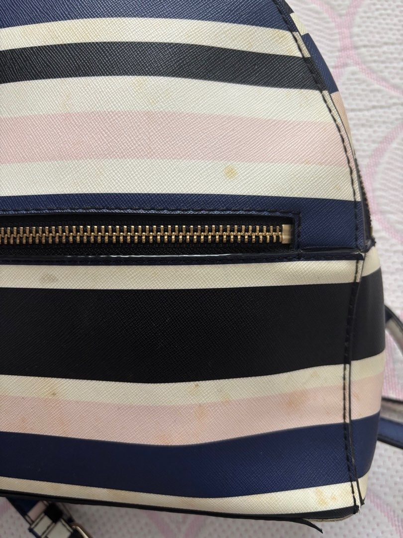 Kate Spade Striped Backpack (Blue, Pink, Black, White) (Category: Backpacks) located in Makati City. Submitted by fittedsecond (Listing ID 1378989907, Image 2). Description: authentic and original! needs cleaning, see pics.