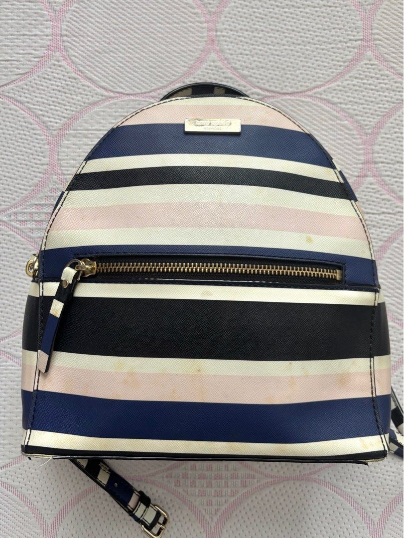 Kate Spade Striped Backpack (Blue, Pink, Black, White) (Category: Backpacks) located in Makati City. Submitted by fittedsecond (Listing ID 1378989907, Image 1). Description: authentic and original! needs cleaning, see pics.