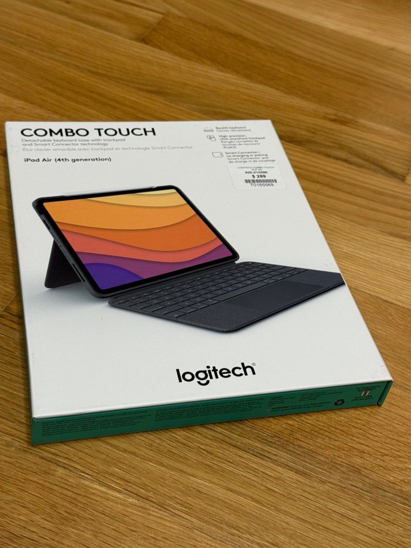 Logitech Combo Touch Keyboard Case for iPad Air (4th Gen) (Category: Cases & Sleeves) located in Singapore. Submitted by unimatrix17 (Listing ID 1379092455, Image 2). Description: Logitech Combo Touch keyboard case for iPad Air (4th generation). Detachable keyboard with trackpad with smart connector, no need charging or pairing. The case is in good condition, and fully functional. Please view images for condition. Comes with original packaging. P