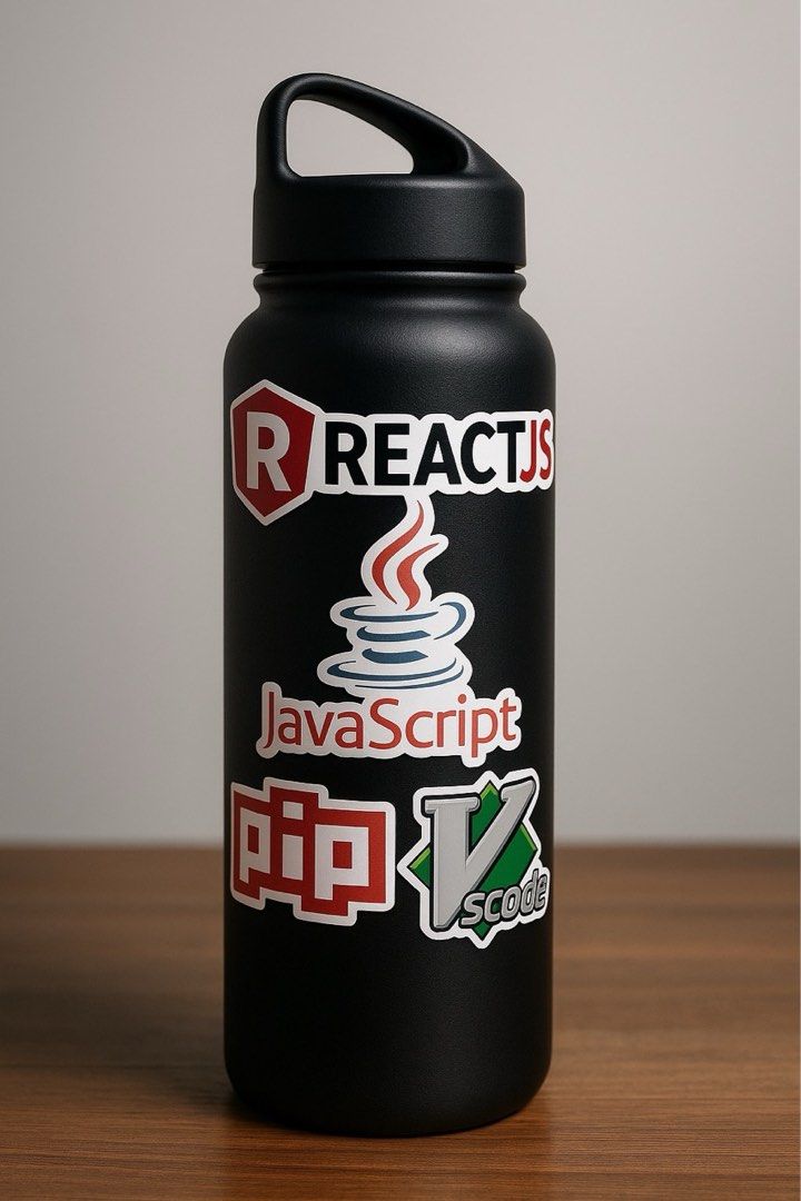 Parody Prank Tech Coding Stickers Misbrand - ReactJS, JavaScript, VS Code, etc. (Category: Art & Prints) located in Singapore. Submitted by zinex (Listing ID 1378987787, Image 1). Description: Stickers size: around 3-5cm Water resistant, suitable for laptops, bottles, etc. Comes as a set of 2 stickers for each logo. Inject some chaos and humor into your tech life with Misbrands—the notorious sticker collection that turns your favorite developer t