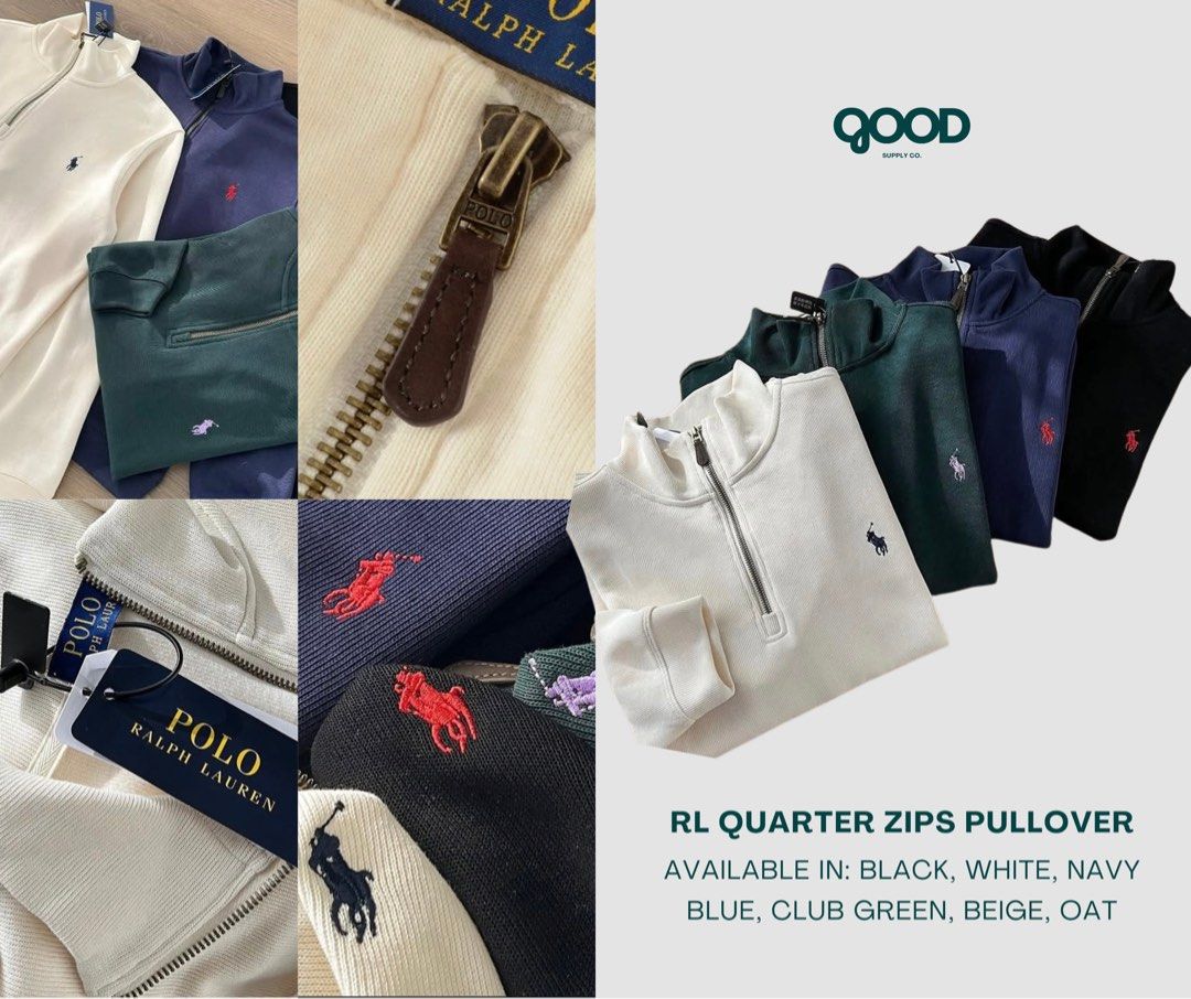 RL Quarter Zips Pullover | Sweater | Jacket (Category: Coats, Jackets and Outerwear) located in Malolos. Submitted by moncaro.outlet (Listing ID 1379097945, Image 1). Description: FOR PRE-ORDER ONLY (Ships in 7-10 Days) Polo Ralph Lauren Quarter Zip Pullover - Brand New | Premium Quality - Available in S, M, L, XL, 2XL - Inclusions: Sealed with Tag - Lowest Price Guaranteed 💯 Available Colors: Black, Navy Blue, White, Green, Oat, Light Grey, Bei