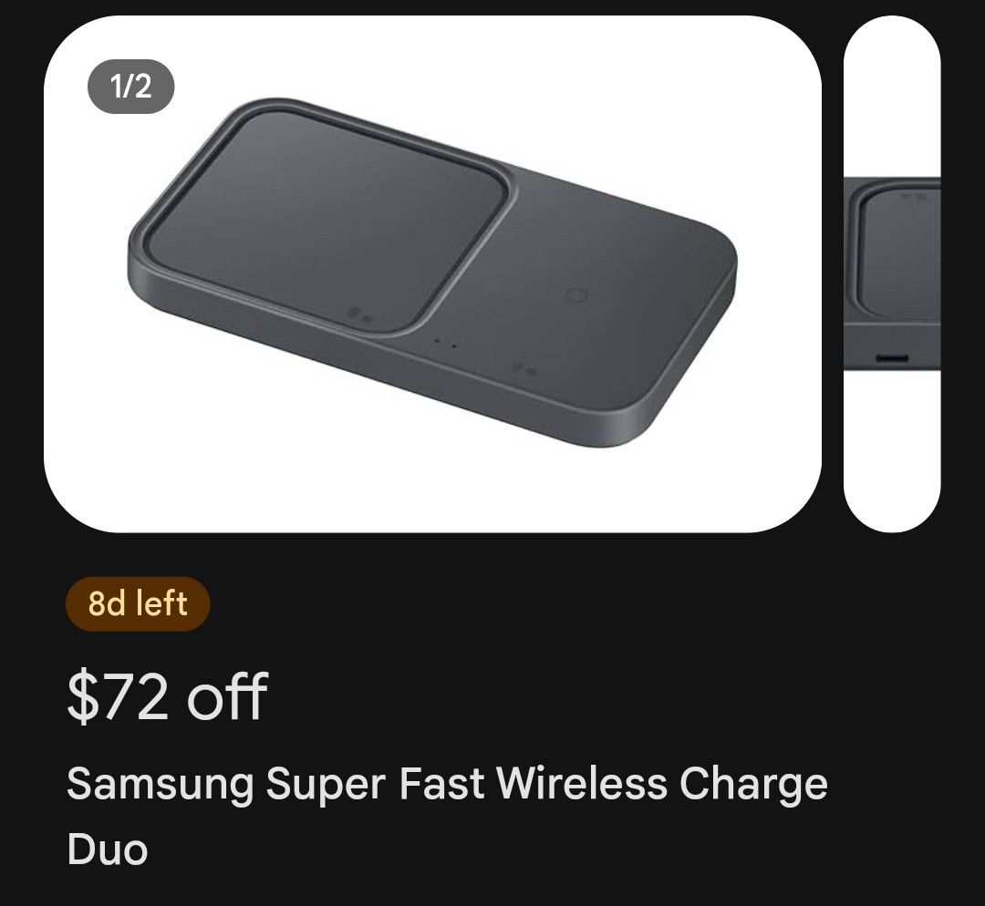 Samsung Super Fast Wireless Charge Duo (Category: Power Banks & Chargers) located in Singapore. Submitted by mixandmix (Listing ID 1379102789, Image 1). Description: Promo code for sale.