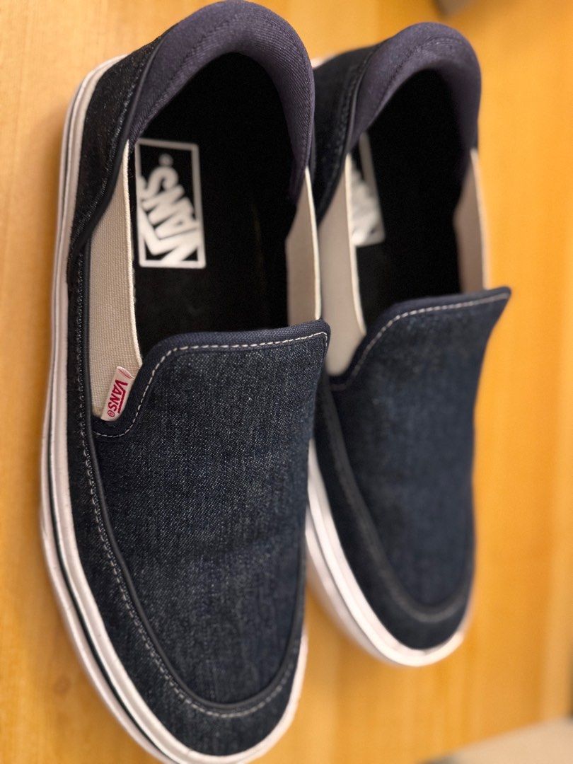 Vans Slip Ons (Category: Sneakers) located in Mandaluyong City. Submitted by miene (Listing ID 1379099265, Image 2). Description: Vans Slip Ons in dark denim and in almost new condition. Size US 8/EU 41/26 CM but actual size is smaller than usual. No box. Shipping fee to be shouldered by the buyer.