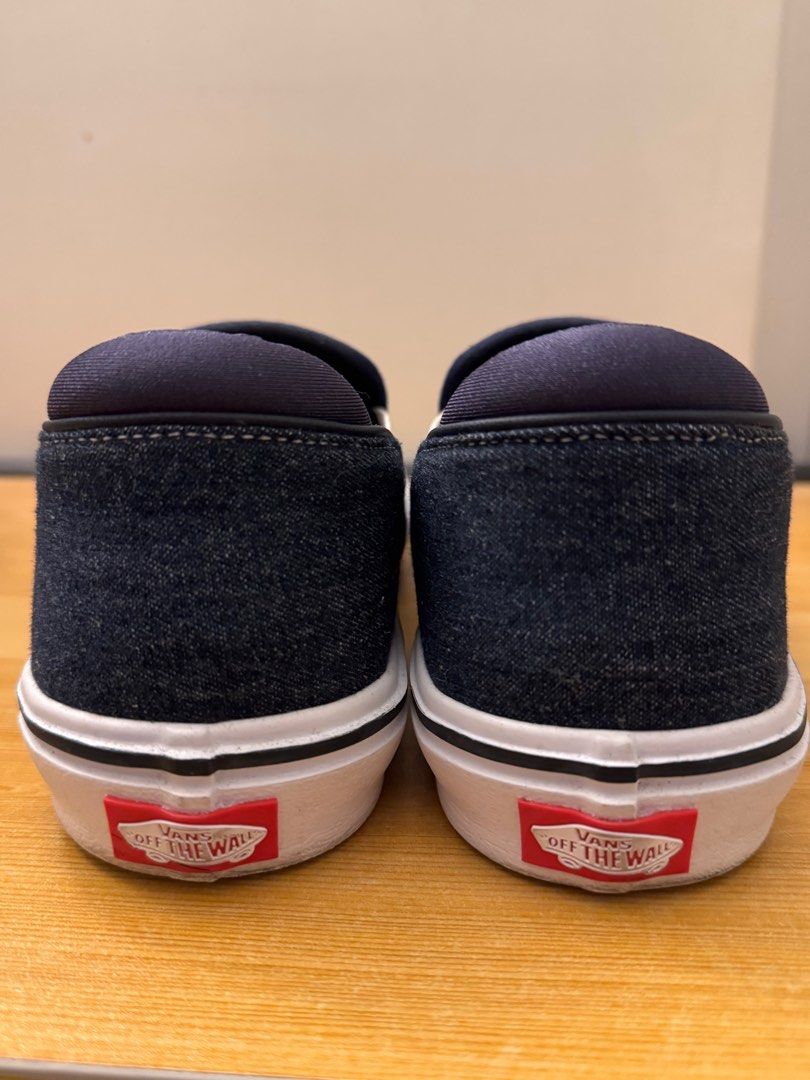 Vans Slip Ons (Category: Sneakers) located in Mandaluyong City. Submitted by miene (Listing ID 1379099265, Image 3). Description: Vans Slip Ons in dark denim and in almost new condition. Size US 8/EU 41/26 CM but actual size is smaller than usual. No box. Shipping fee to be shouldered by the buyer.