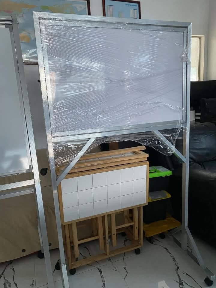 Whiteboard with stand and wheels (Category: Other Home Furniture) located in Binan City. Submitted by plesisrhin96177 (Listing ID 1379115650, Image 1). Description: For sale !! For sale !! USED GOOD WHITEBOARD📣📣 Whiteboard With stand Available Non-magnetic Limited stock !! Used Good Order na po Kyo! 2x3ft size We deliver via lalamove or Do Pick-up Pm is the key 📩❤️.