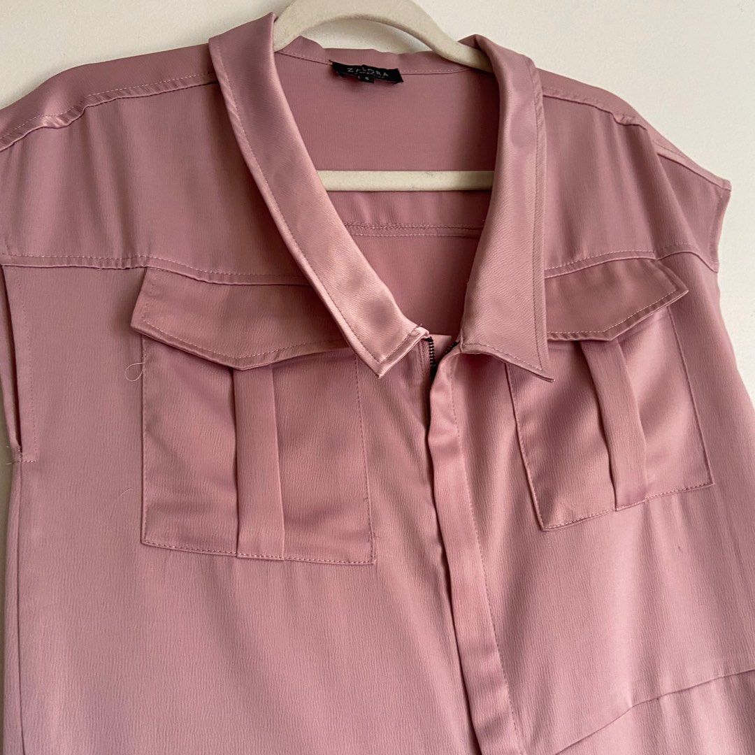 ZALORA rose satin dress (Category: Dresses) located in Quezon City. Submitted by fleurcore (Listing ID 1379082132, Image 3). Description: — PERFECT shade of pink/old rose 🎀 — for office/girlboss fits & tita fits — never been worn — has a tie to cinch waist & pockets (functional!) — best fits small-medium frames 💌 dm for more pics/inquiries (can’t guarantee ww pics but can provide close ups).