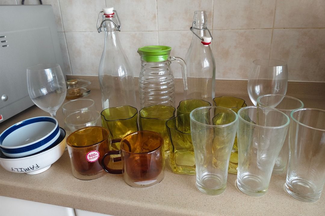 Assorted Glassware Set - Glasses, Bottles, Pitcher