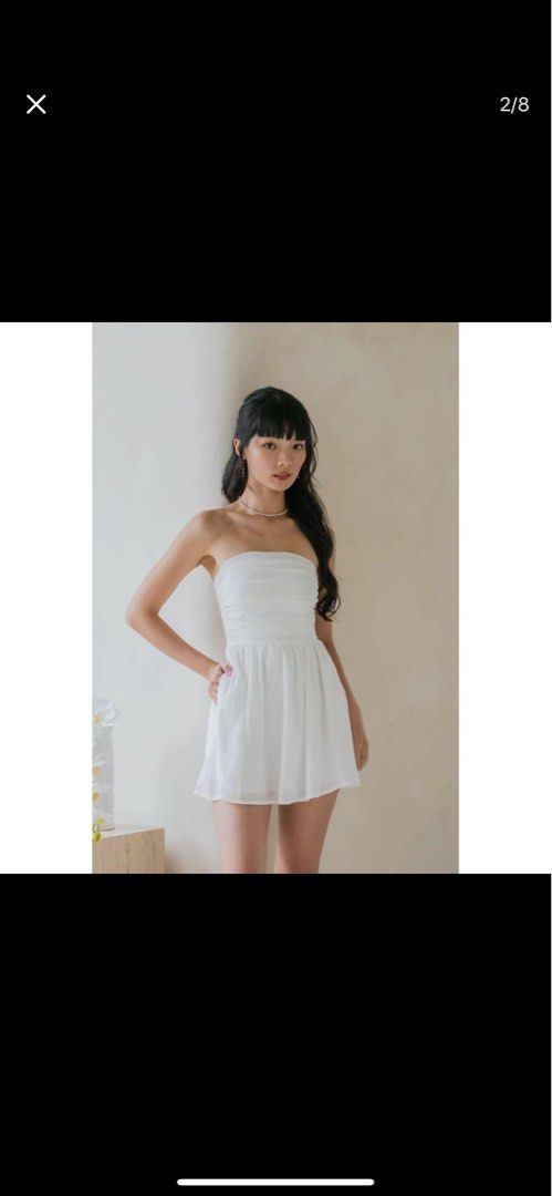 Edith Mini Romper Dress (White) (Category: Dresses) located in Singapore. Submitted by iamlufi (Listing ID 1379315191, Image 1). Description: Worn once Still in perfect condition Size XS Mailing additional $1.50.