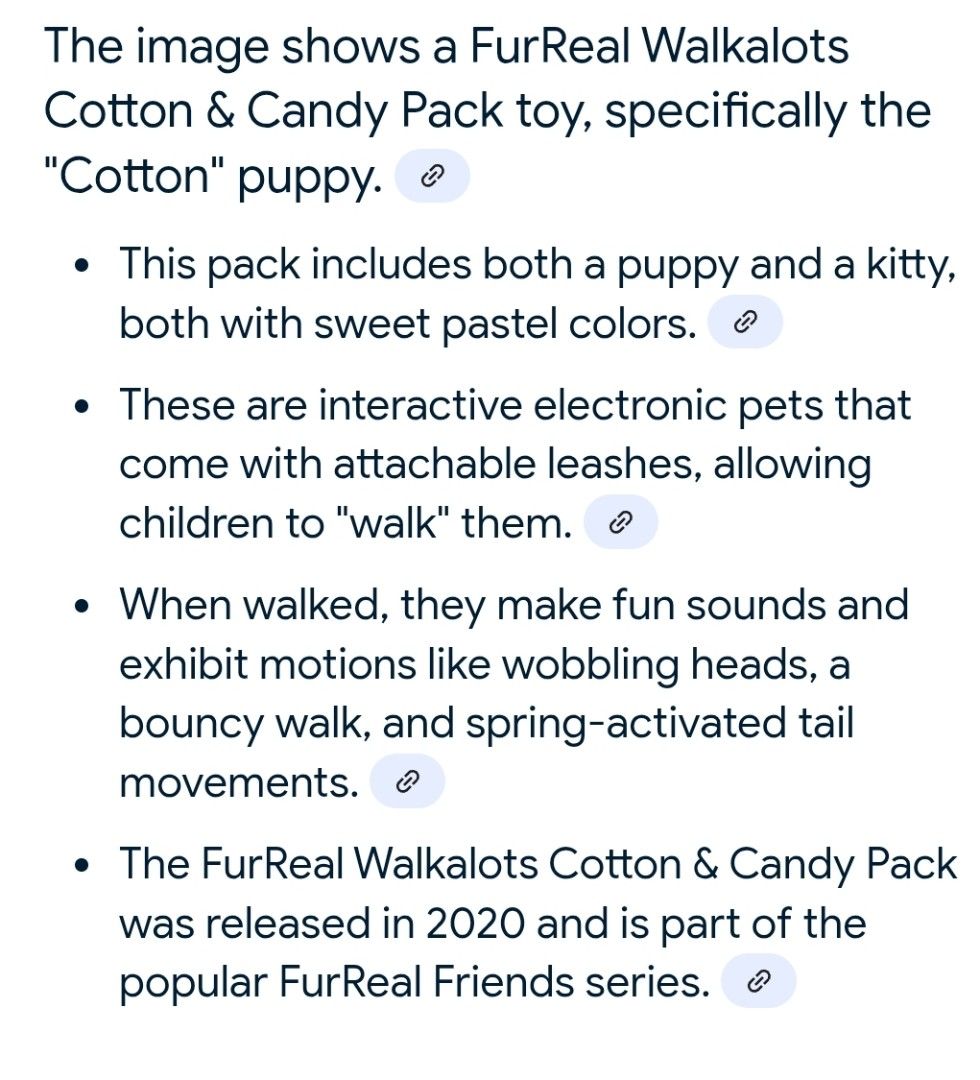 FurReal Walkalots Toy set (Category: Interactive Toys) located in Manila. Submitted by dories12d57986 (Listing ID 1379309369, Image 3). Description: •Japan Toys *Excellent condition to likenew *Battery operated working well *see other pics for details 450php each 800php bundle.