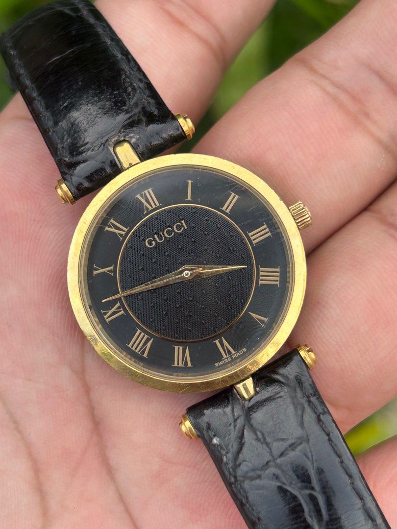 GUCCI (Category: Luxury Watches) located in Manila. Submitted by timer_starts (Listing ID 1379250820, Image 3). Description: Ref: 2000M Size: 30mm Movement: Quartz Case material: Stainless Steel Calfskin Gold Plated Bracelet: Shiny Black Leather Strap Crystal: Acrylic Gold Buckle with Gucci Logo .
