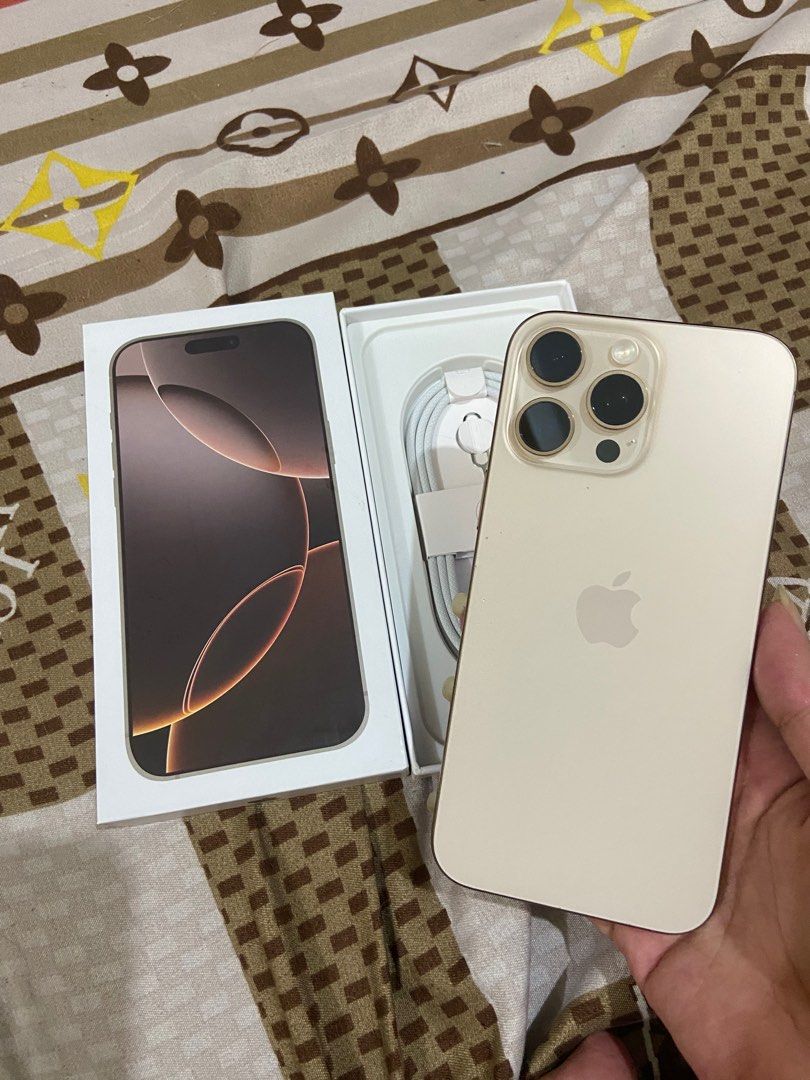 iPhone 16promax 256gb Desert Titanium (Category: iPhone 16 Series) located in Quezon City. Submitted by frtzann15 (Listing ID 1379240769, Image 1). Description: iPhone 16promax 256gb Desert Titanium All Sim Working Face ID and Truetone Working 100% Battery Health 10 CC US Variant LL/A Replacement Box but with Same IMEI Printed with Cord 58,000 FIXED PRICE.