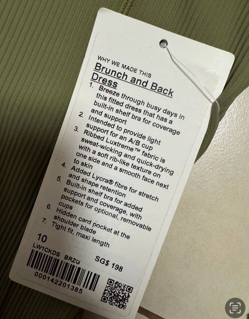 Lululemon long dress (Category: Dresses) located in Del Monte. Submitted by foreignertory (Listing ID 1379198140, Image 1). Description: payment via gcash or bank transfers. authentic bought from abroad and brand new. size 10 fits someone sizw M to L asian size.