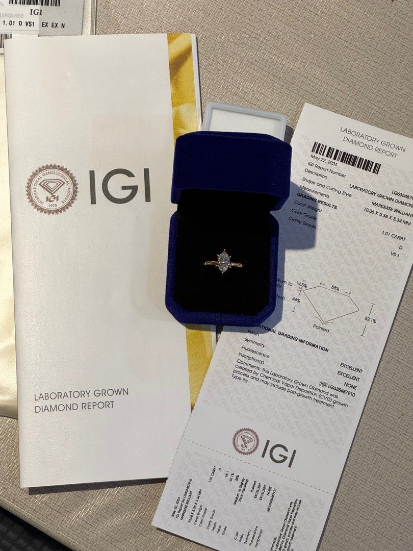 Marquise diamond ring 1ct w/IGI cert in 18K solid gold (Category: Rings) located in Pasay City. Submitted by iflyph (Listing ID 1350520838, Image 1). Description: Size 7 Marquise diamond ring 1ct VS1 - D w/IGI cert in 18K solid gold Hand made Pre order for different cut of diamond Made by my personal gold smith .