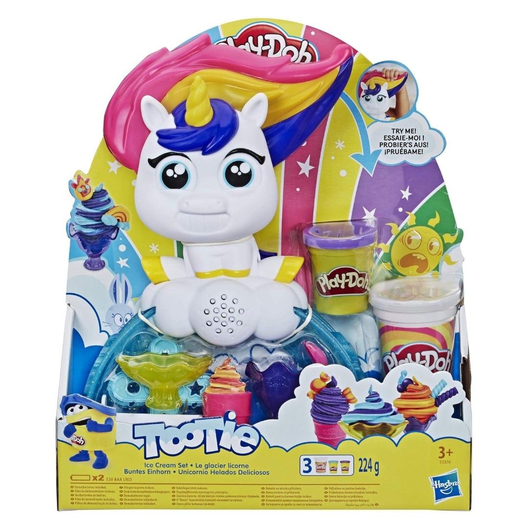Play-Doh tootie unicorn (Category: Kids Toys) located in Paranaque City. Submitted by daniertoystore (Listing ID 1379127581, Image 1). Description: Meet Tootie the Magical Ice Cream Maker: This Electronic unicorn toy can make your wackiest ice cream dreams come true; get giggling with hilarious Play-Doh ice cream poopin' action Silly Sounds and Motion: We don't call her Tootie for nothing when you lift and lower her mane to make play ice cream, s