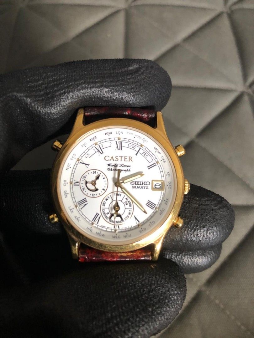 Seiko World Timer Caster, Fesyen Pria, Jam Tangan di Carousell
