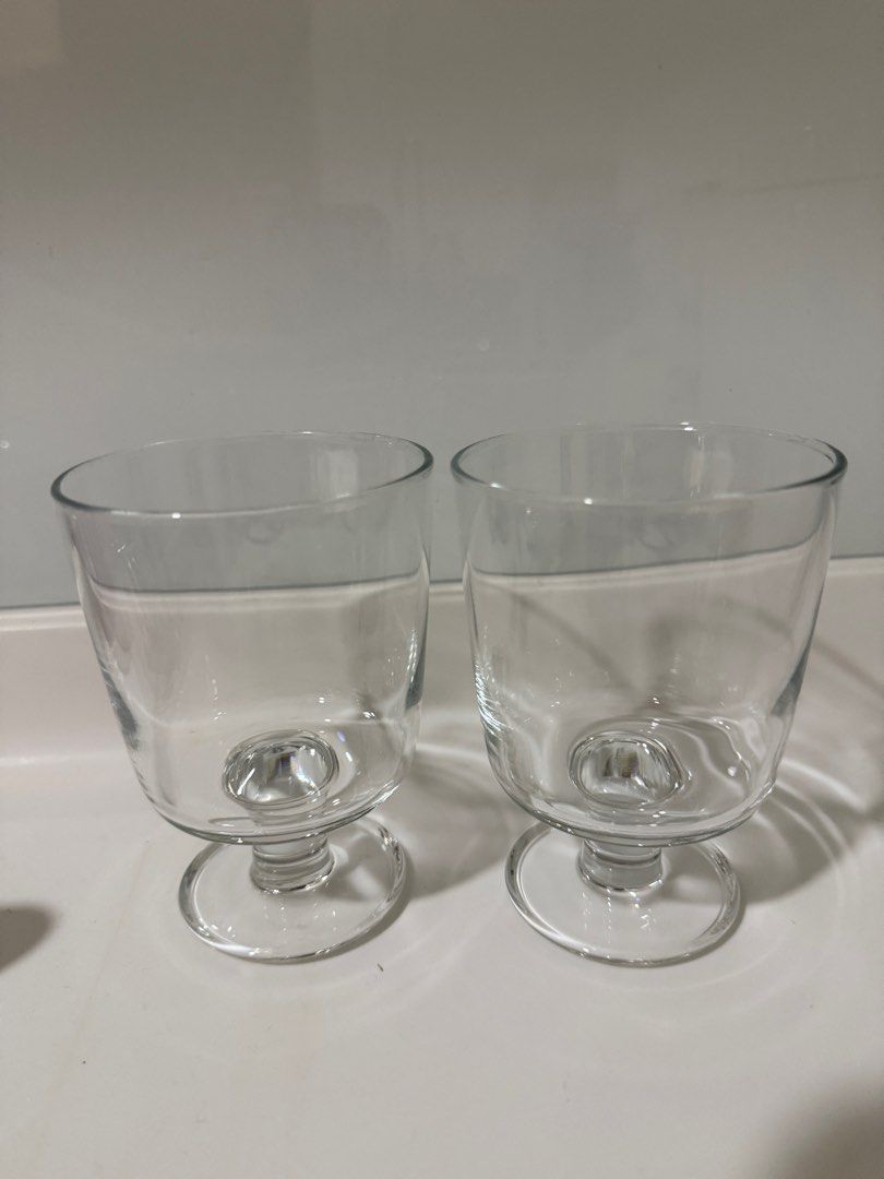 Set of 2 Clear Glass Footed Bowls