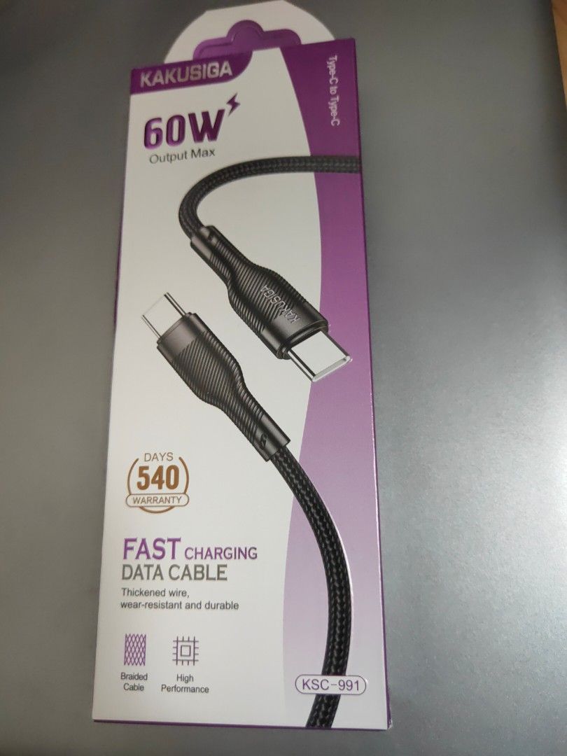USB Cable (Category: Cables & Adaptors) located in Singapore. Submitted by marcus311084 (Listing ID 1379316319, Image 1). Description: 60 w output fast charging data cable type-c to type c.