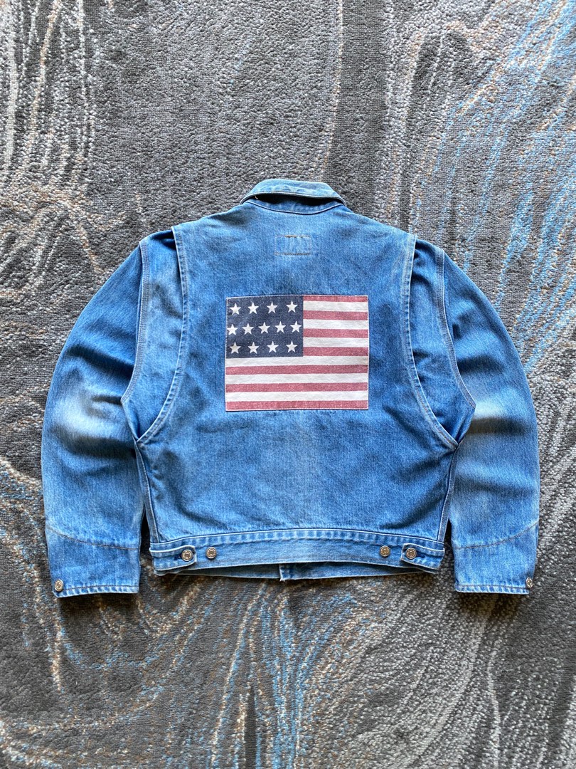 Vintage 90s Polo Ralph Lauren USA Flag Denim Jacket Fesyen Pria vintage-90s-polo-ralph-lauren-usa-flag-denim-jacket-fesyen-pria