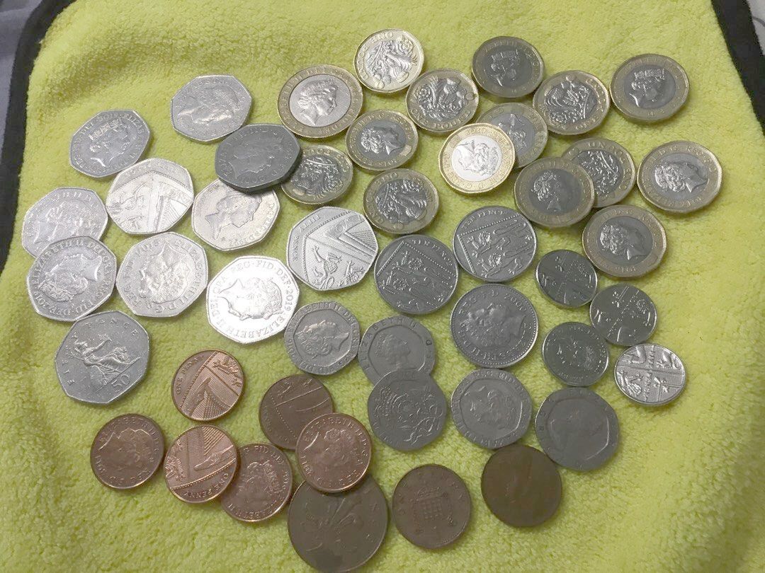 1 Lot UK Coins Assorted (Category: Currency) located in Del Monte. Submitted by bernapi63 (Listing ID 1379434663, Image 1). Description: 1 Lot Various British Coins circulating X 43 pieces total 1 x 2 pounds, 14 pieces x 1 pound various years 10 pieces x 50 pence 4 pieces x 10 pence 5 pieces x 20 pence 1 pc x 10 pence copper 8 pieces x 1 pence copper.