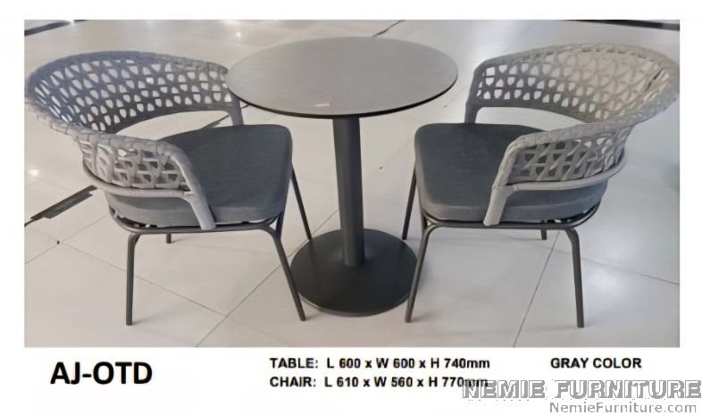 AJ-OTD dining table with 2 chairs / coffee set / breakfast set (Category: Tables & Sets) located in Quezon City. Submitted by nemiefurniture (Listing ID 1379405063, Image 1). Description: round table with 2 chairs table: 23.62" dia x 29.13"H 600 dia x 740H mm chair: 24.01"L x 22.05"W x 30.32"H 610L x 560W x 770H mm color: gray https://nemiefurniture.com Prices negotiable .