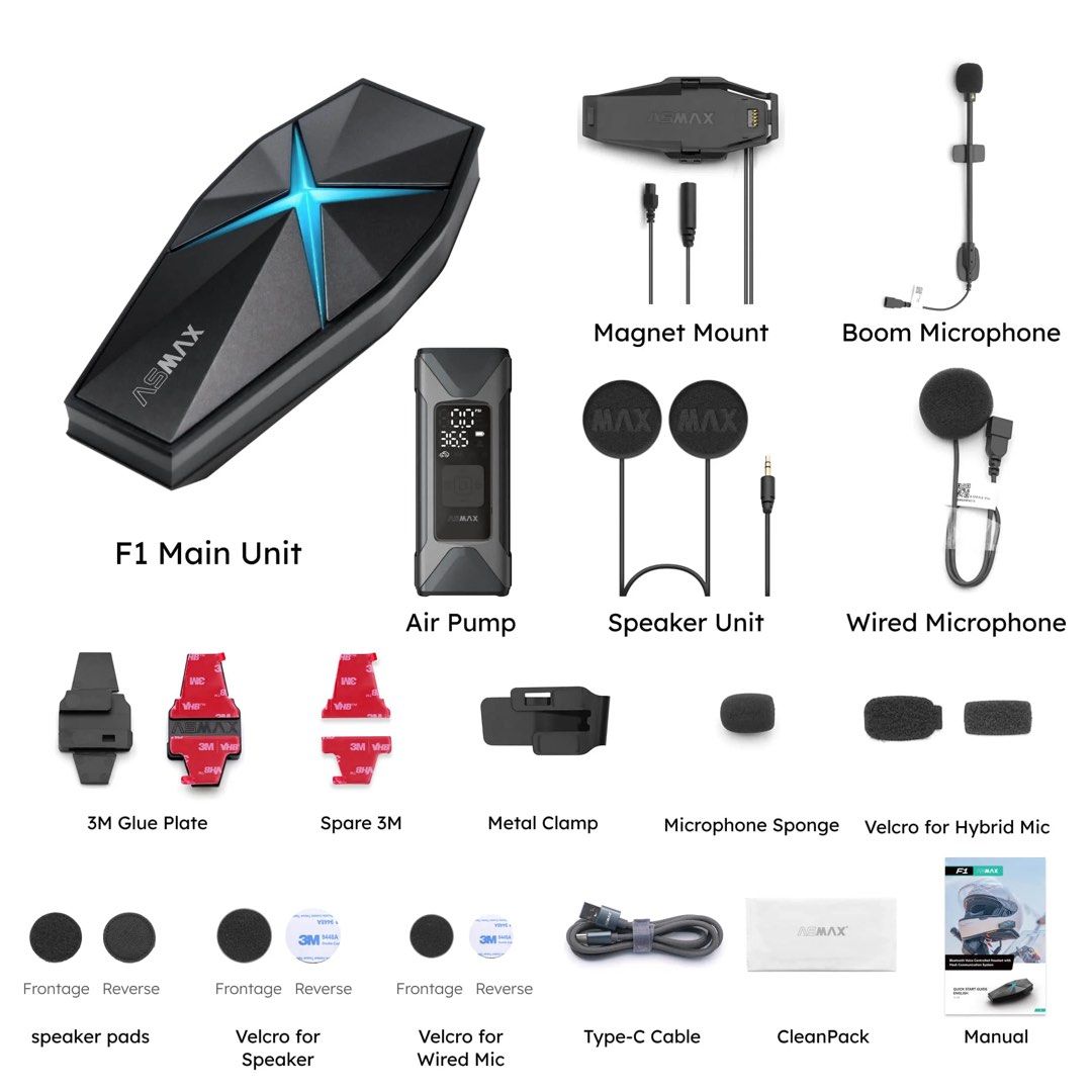 ASMAX F1 Motorcycle Bluetooth Headset 2 Sets, with ASMAX F1