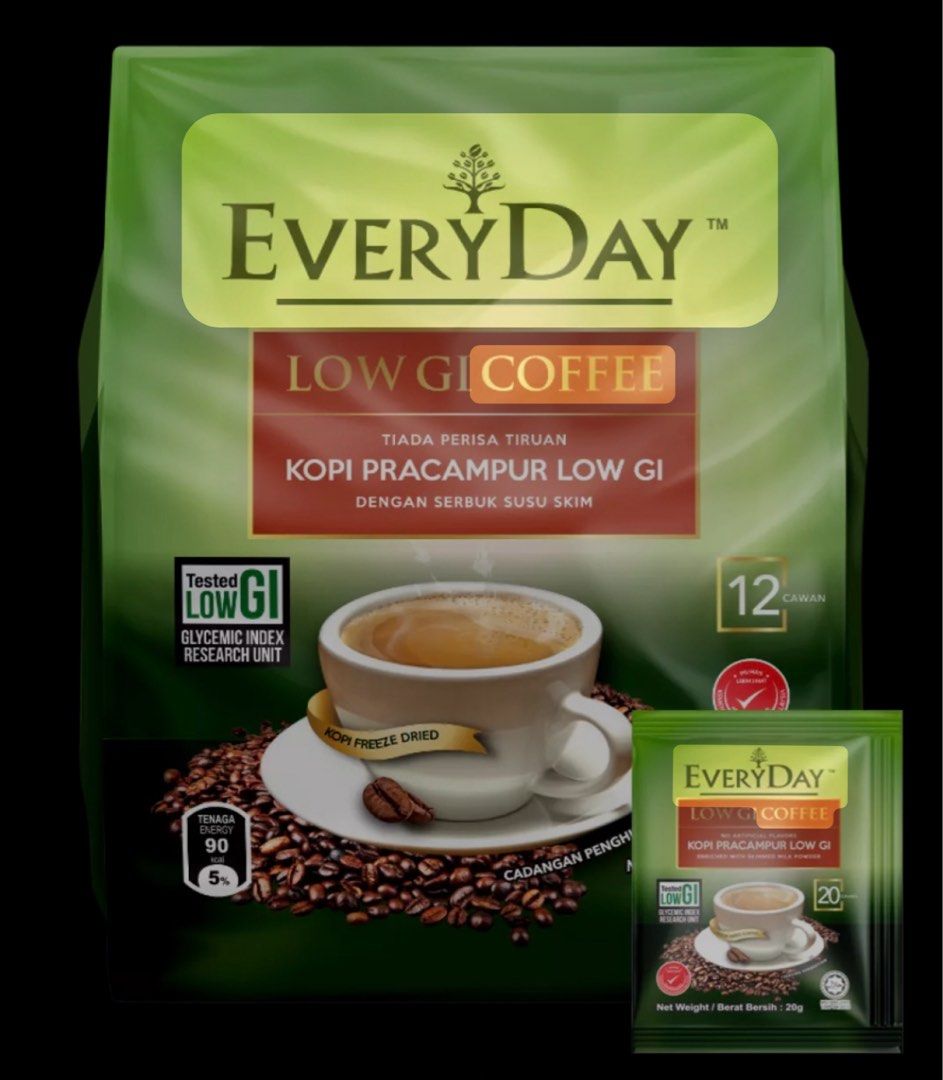 Authentic Everyday Coffee Low GI ( stevia) for Diabetics (Category: Beverages) located in Quezon City. Submitted by rapunzel20 (Listing ID 1379412637, Image 2). Description: Everyday Coffee Low GI (stevia) for Diabetics 3-jn -1 coffee 12 sachets in 1 pack taste really good ☕Made with High quality freeze dried coffee and milk ☕Innovative blend is formulated with tantalizing aroma and long-lasting flavor ☕Taste of luxury, literally Low GI Goodness 