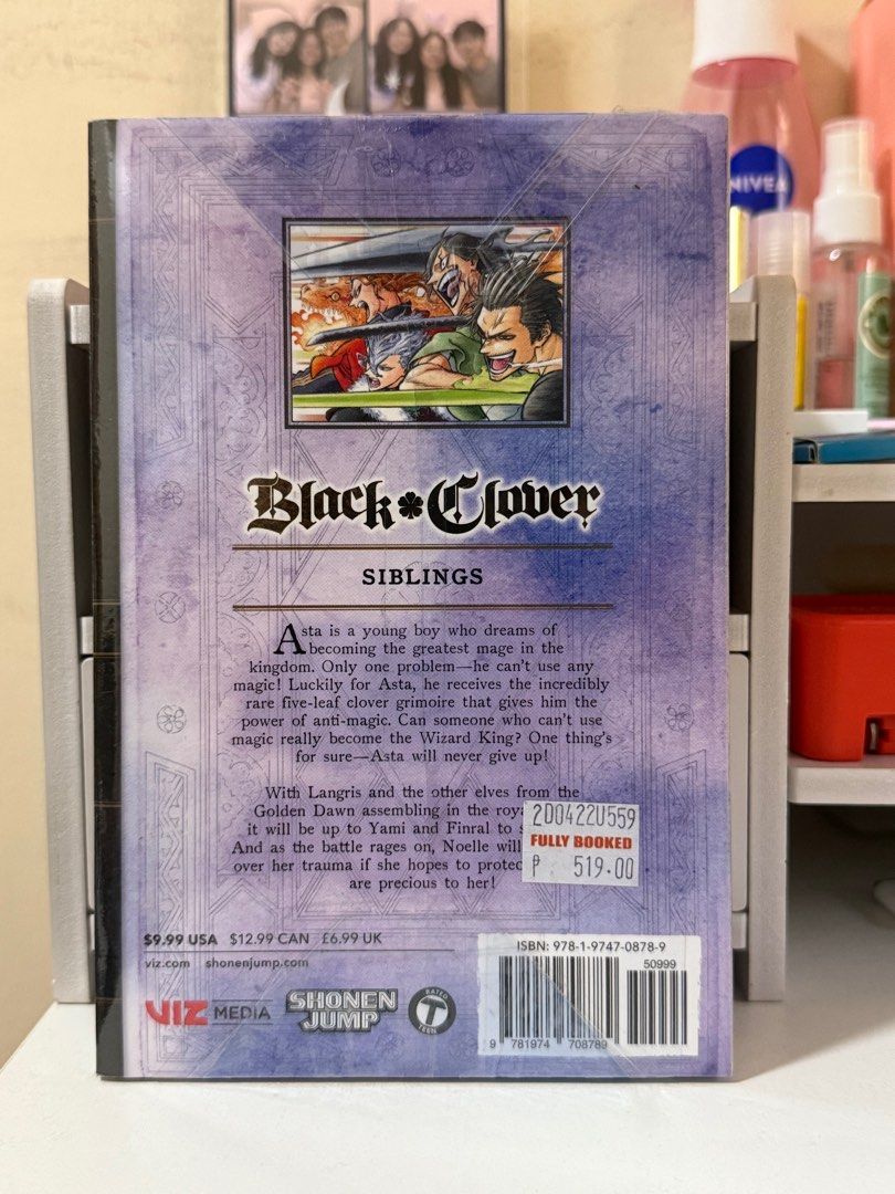 Black Clover, Vol. 19 (Paperback) by Yuki Tabata (Category: Comics & Manga) located in Marikina City. Submitted by moniescart (Listing ID 1379505669, Image 2). Description: — In good condition — Never been used or opened — Purchased from Fully Booked — Original price indicated at the back I have the following volumes as well: Vol. 1 - 450 Vol. 11 - 450 (op: 519) Vol. 26 - 450 (op: 499) — Take ALL four volumes for 1,600 MOP: Gcash MOD: SDD if with