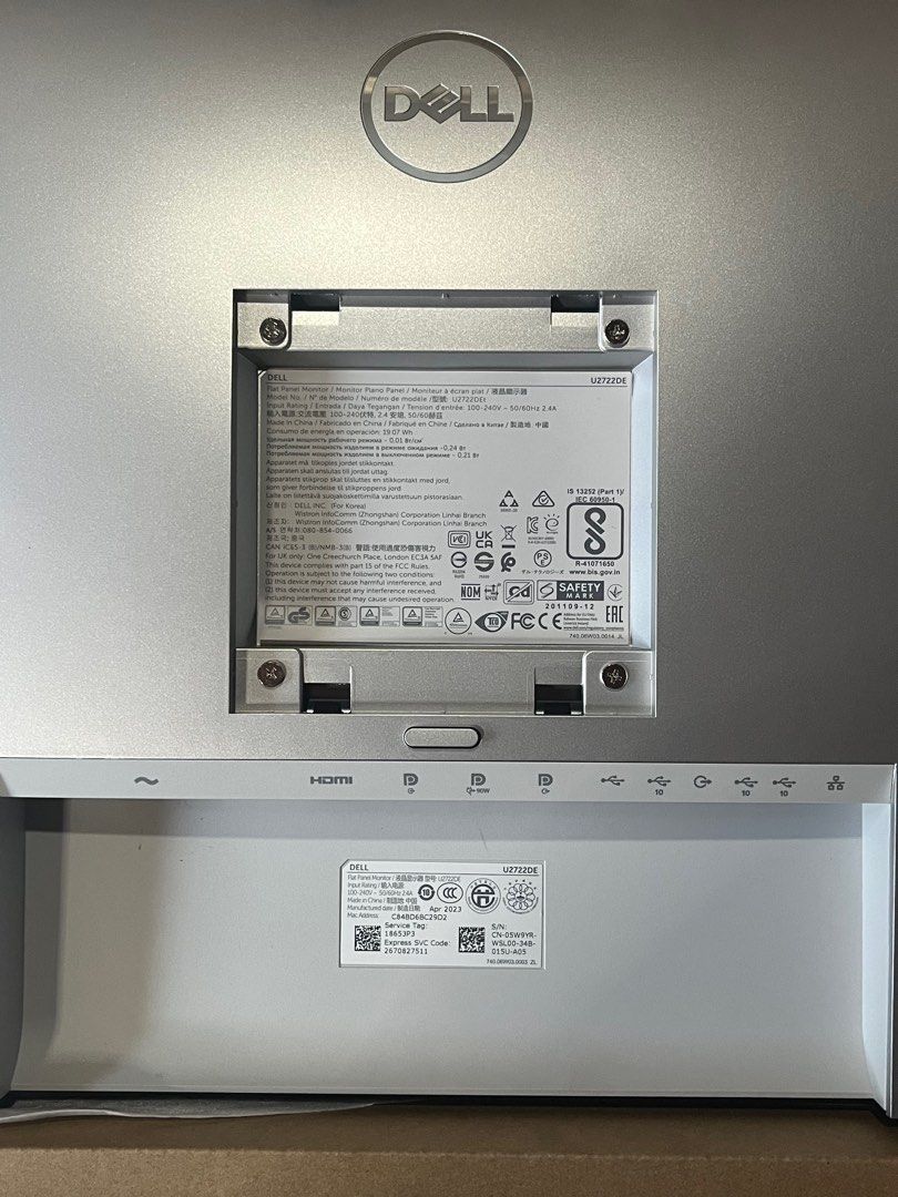 Dell U2722DE Ultra Sharp QHD IPS USB-C Monitor | Resolution (QHD 2560x1440 at 60Hz IPS) | Ports Available ( 1x HDMI, 2x DP , 1x type C Power Delivered 90W , 4x USB 3.2) | Comes With Original Box Pack |Stock =2 Units (Category: Monitor Screens) located in Singapore. Submitted by roseleetechsg (Listing ID 1379380324, Image 3). Description: <> Screen Size: 27 inches <> Manufactured Date: April 2023 <> Panel Type: IPS (In-Plane Switching) <> Resoluti