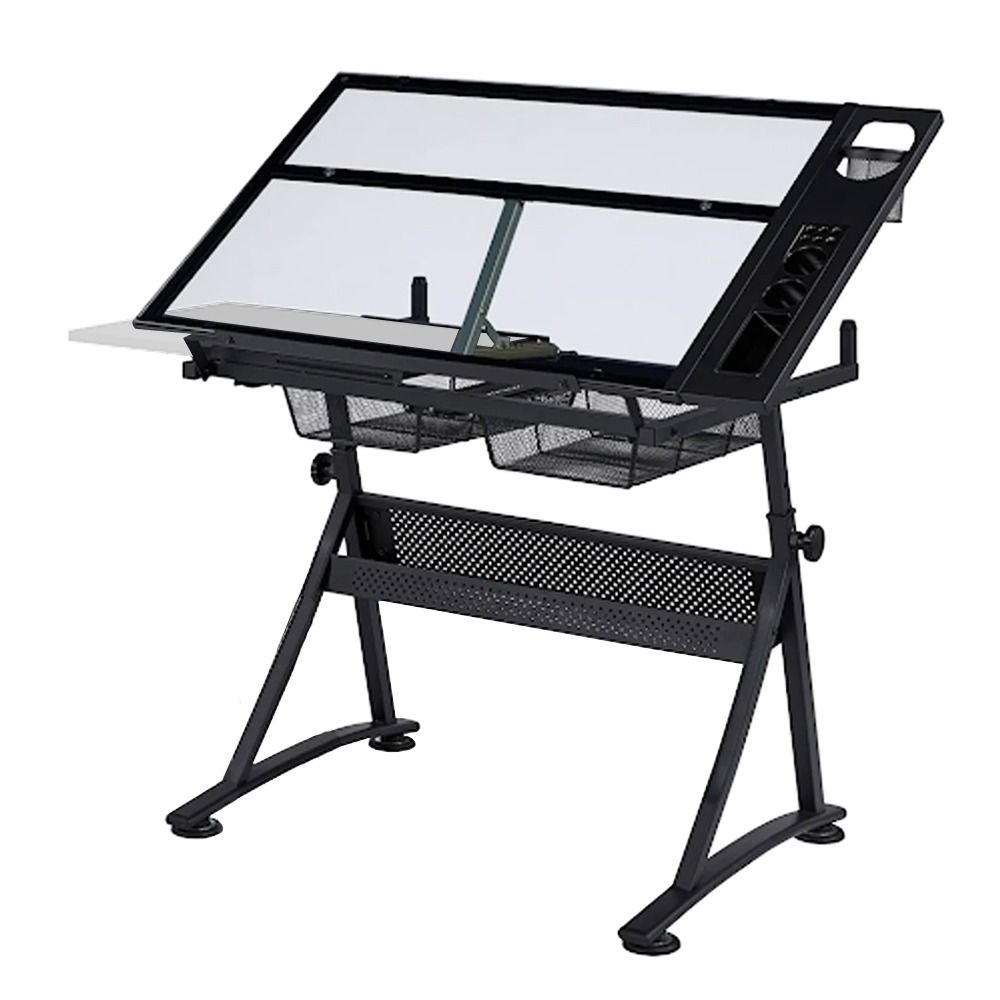 Ergodynamic Drafting Desk, Drafting Table for Artists, Drawing Height Adjustable (Category: Tables & Sets) located in Quezon City. Submitted by costuless_qc_branch (Listing ID 1368832948, Image 1). Description: Item Code: UT-027 SALE PRICE: ₱4,999.00 Note: Price may change without prior notice. ERGODYNAMIC DRAFTING DESK GLASS TOP ♡ Color: Black ♡ Size: L80 x W60 x H74cm ♡ Powder Coated Steel frame, Tilting feature ♡ Tempered Glass Top ♡ 2 Drawers