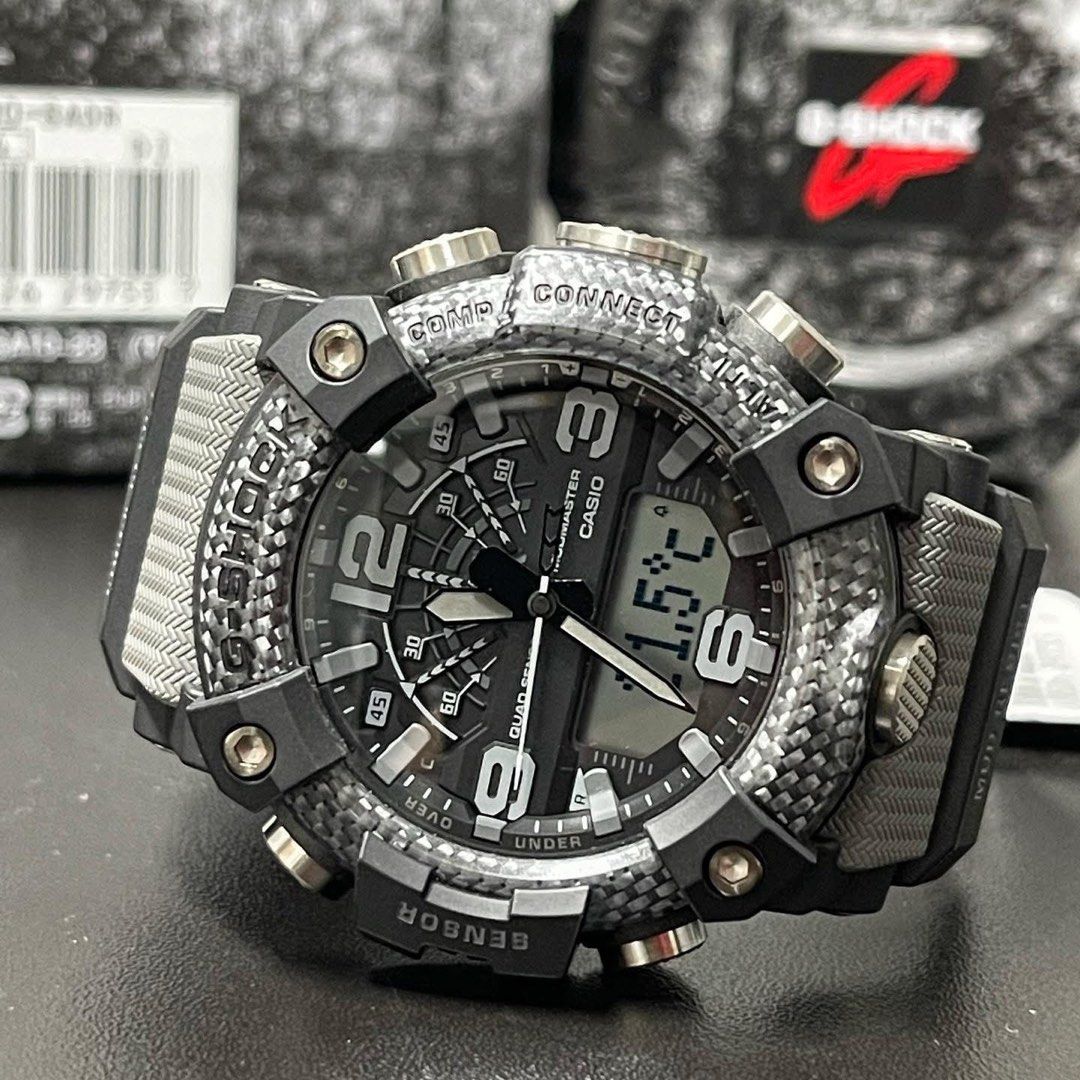 Gshock Mudmaster GG-B100-8A (Category: Men's Watches) located in Manila. Submitted by seikowatchfactory (Listing ID 1379409264, Image 2). Description: Brand New in Box 10/10 Model: GG-B100-8A Price: 13500 pesos Specifications: Case Size: 55.4 x 51.3 x 19.4mm Weight: 92g Case and bezel material: Carbon/Resin Resin Band Shock Resistant Mud Resistant Carbon Core Guard Structure 200-meter Water Resistance Bluetooth: Connects to a smartphone and autom