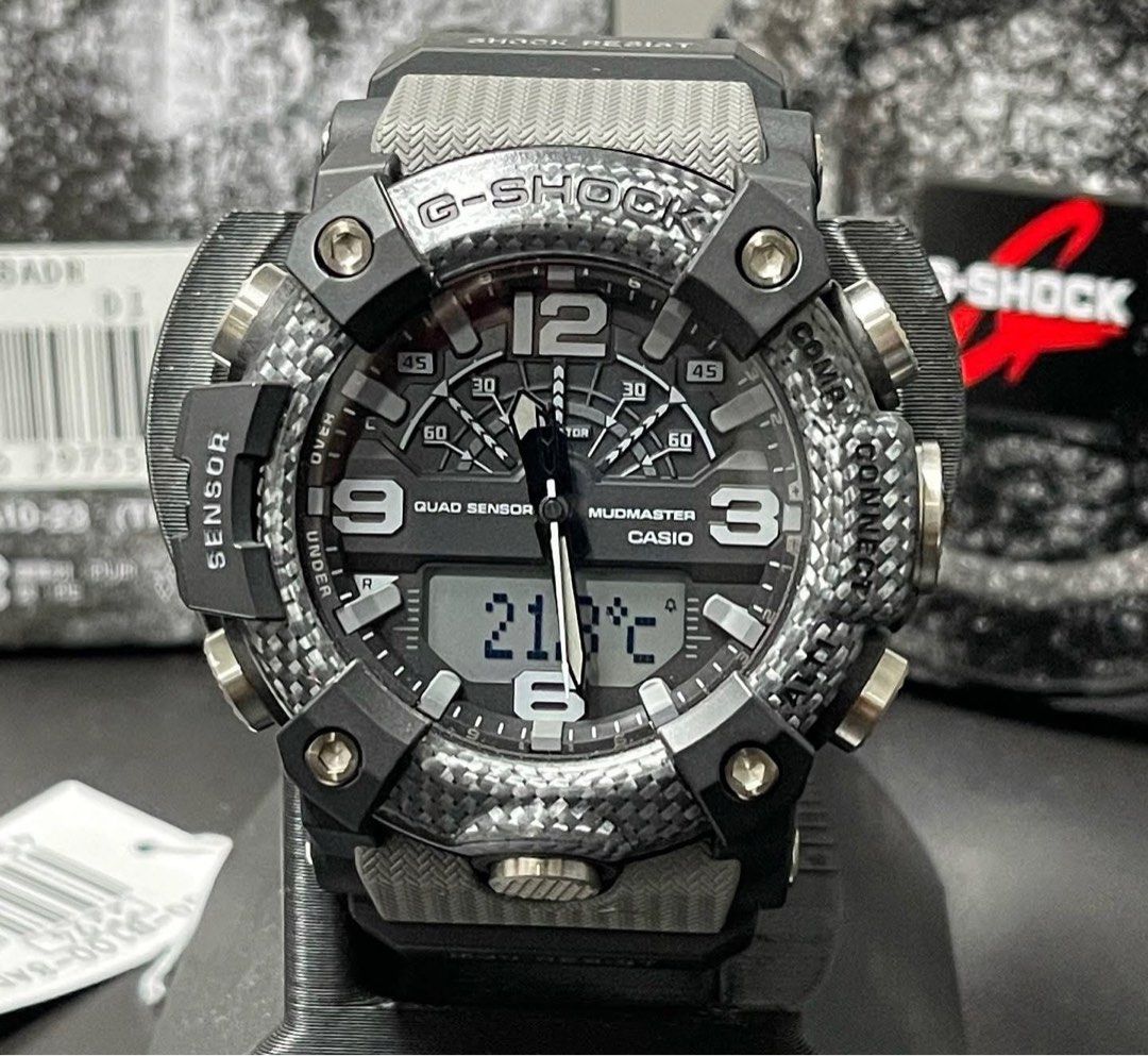 Gshock Mudmaster GG-B100-8A (Category: Men's Watches) located in Manila. Submitted by seikowatchfactory (Listing ID 1379409264, Image 1). Description: Brand New in Box 10/10 Model: GG-B100-8A Price: 13500 pesos Specifications: Case Size: 55.4 x 51.3 x 19.4mm Weight: 92g Case and bezel material: Carbon/Resin Resin Band Shock Resistant Mud Resistant Carbon Core Guard Structure 200-meter Water Resistance Bluetooth: Connects to a smartphone and autom