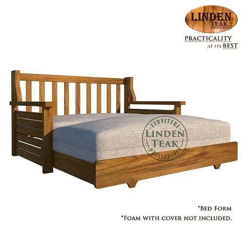 Handcrafted Solid Teak Wood Sofa Bed Furniture (Category: Sofas) located in Quezon City. Submitted by irishbuce601386 (Listing ID 1379424328, Image 2). Description: ITEM: Handcrafted Solid Teak Wood Sofa Bed Furniture SERIES: Gold Teak (Indoor Series) MAIN MATERIAL: Teak Wood (Tectona Grandis) FINISHING: N. Cellulose APPROXIMATE DIMENSIONS: (size may slightly vary due to its handcrafted nature) Sofa Form: 160 x 93 x 90 cm Bed Form: 160 x 180 x 90
