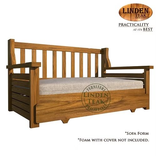 Handcrafted Solid Teak Wood Sofa Bed Furniture (Category: Sofas) located in Quezon City. Submitted by irishbuce601386 (Listing ID 1379424328, Image 1). Description: ITEM: Handcrafted Solid Teak Wood Sofa Bed Furniture SERIES: Gold Teak (Indoor Series) MAIN MATERIAL: Teak Wood (Tectona Grandis) FINISHING: N. Cellulose APPROXIMATE DIMENSIONS: (size may slightly vary due to its handcrafted nature) Sofa Form: 160 x 93 x 90 cm Bed Form: 160 x 180 x 90