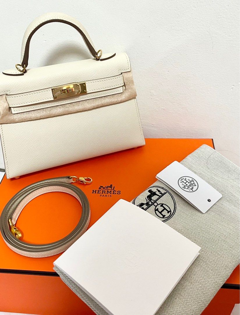 Hermes mini kelly white (Category: Luxury Bags & Wallets) located in Quezon City. Submitted by red_velvetbox (Listing ID 1379371062, Image 3). Description: Hermes mini kelly white with strap, le cuir hermes, box, dustbag epsom leather hand stitched top notch quality .