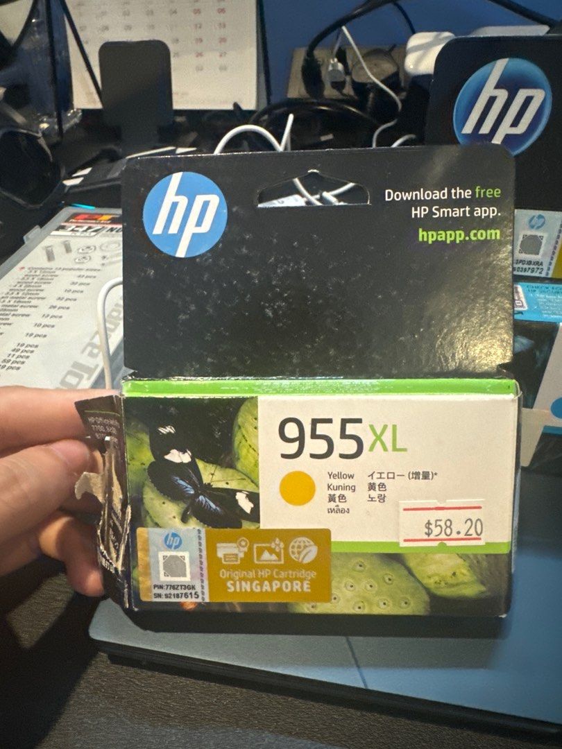 HP 955/955XL Ink Cartridges - Yellow & Cyan (Category: Printers, Scanners & Copiers) located in Singapore. Submitted by unker. (Listing ID 1379425109, Image 2). Description: Selling HP 955 and 955XL ink cartridges. Includes yellow and cyan cartridges. All are original HP bought from evergreen and Harvey Norman. Printer broke down and these are the spares. Please message me if you have any questions. •All for $75 •955XL Yellow used for a short tim