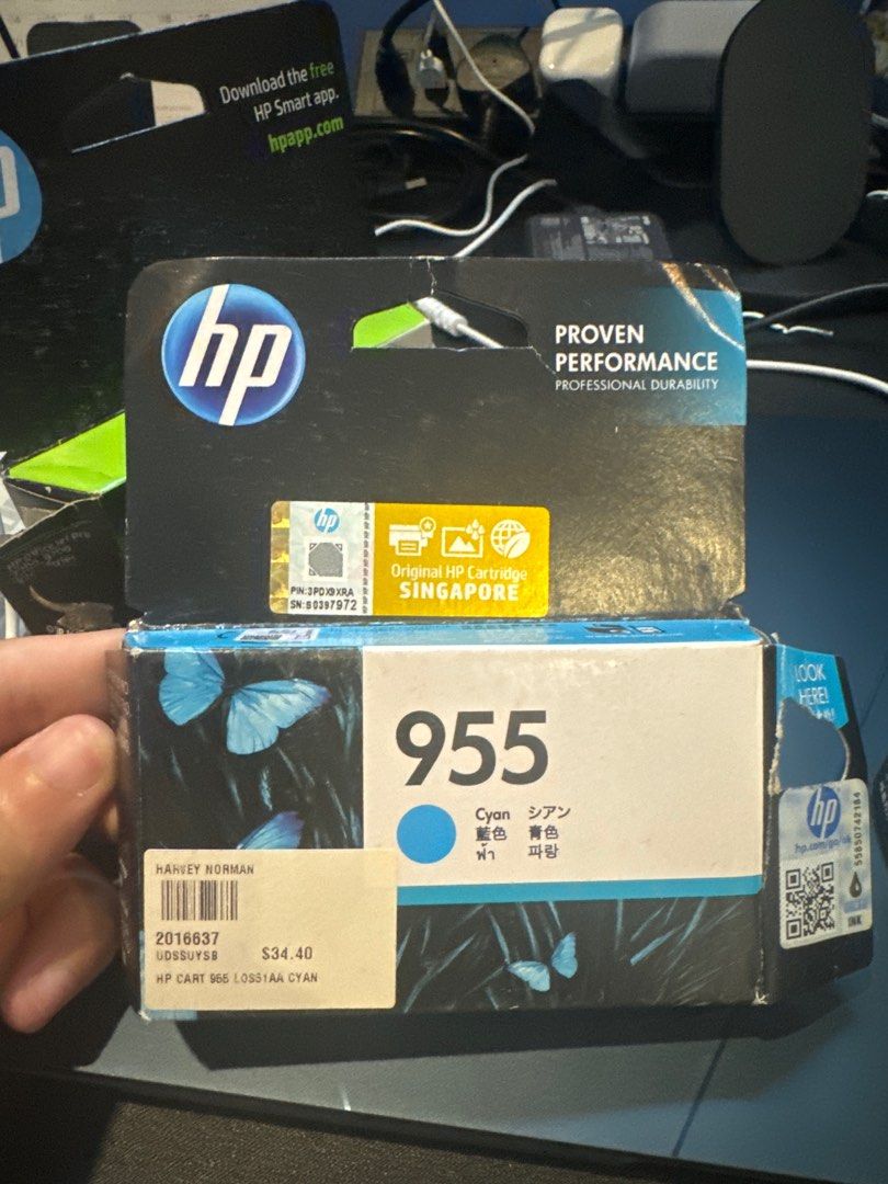 HP 955/955XL Ink Cartridges - Yellow & Cyan (Category: Printers, Scanners & Copiers) located in Singapore. Submitted by unker. (Listing ID 1379425109, Image 3). Description: Selling HP 955 and 955XL ink cartridges. Includes yellow and cyan cartridges. All are original HP bought from evergreen and Harvey Norman. Printer broke down and these are the spares. Please message me if you have any questions. •All for $75 •955XL Yellow used for a short tim
