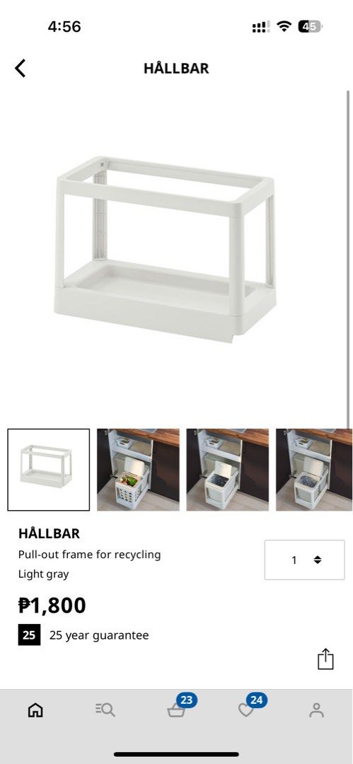 IKEA Hallbar (Category: Storage Boxes & Baskets) located in Manila. Submitted by tjselarom (Listing ID 1379423735, Image 2). Description: Pull out frame for recycling bin. Sealed/unopened box. No longer need. Cannot return since lost receipt already. Via grab/lalamove gcash payment Price is negotiable..