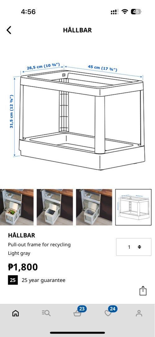 IKEA Hallbar (Category: Storage Boxes & Baskets) located in Manila. Submitted by tjselarom (Listing ID 1379423735, Image 3). Description: Pull out frame for recycling bin. Sealed/unopened box. No longer need. Cannot return since lost receipt already. Via grab/lalamove gcash payment Price is negotiable..