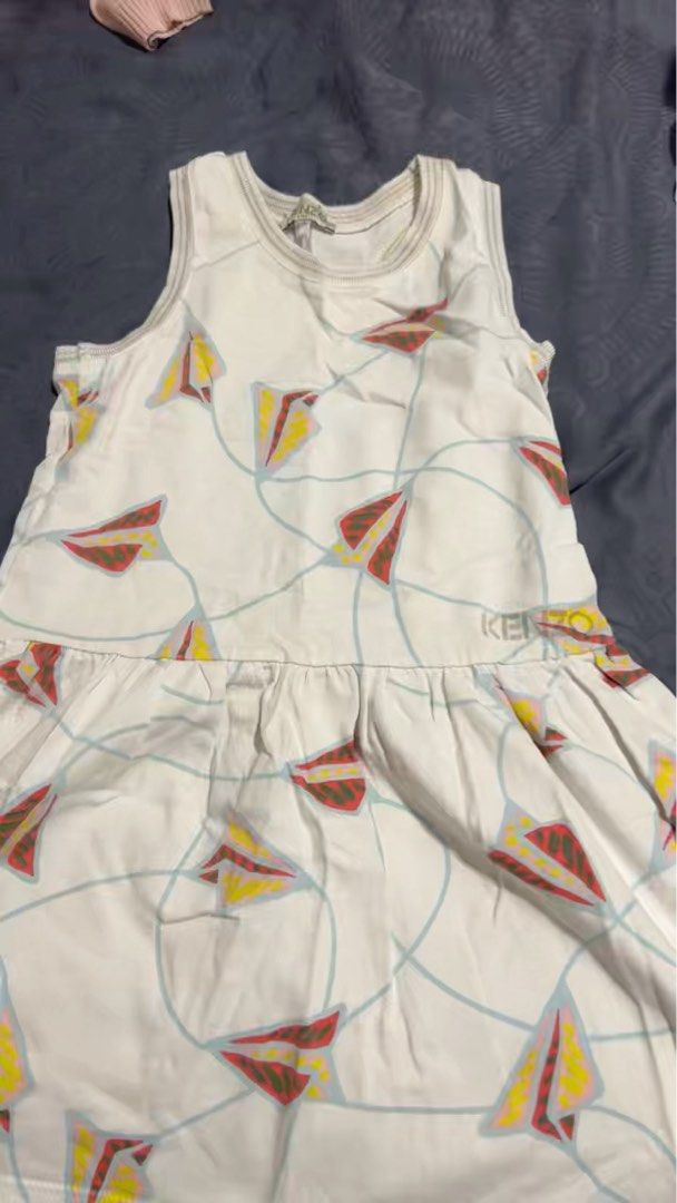 Kenzo White Dress with Paper Airplane Print, Babies Kids, Babies