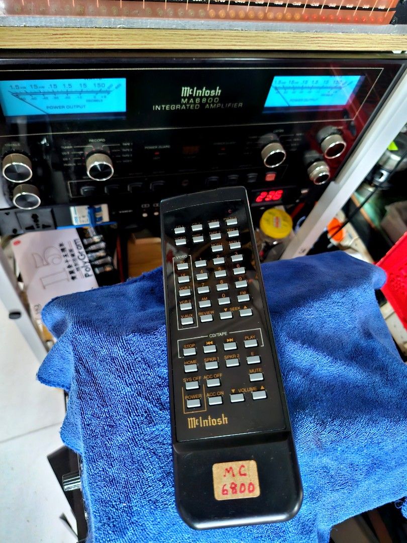 McIntosh MA6800 Integrated Amplifier with Remote (Category: Other Audio Equipment) located in Singapore. Submitted by chew0338 (Listing ID 1379355023, Image 3). Description: - McIntosh MA6800 integrated amplifier（1994）31.5kg - Includes original remote control - 220V - Tested and working - Shows signs of wear consistent with age - Multiple input/output options (see rear panel).
