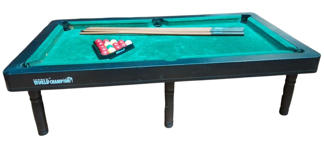 Mini Billiard Playset (Category: Kids Toys) located in Mandaluyong City. Submitted by twixie94147 (Listing ID 1379348244, Image 2). Description: Size of billiard table: Length = 26 inches Width = 14 1/2 inches.