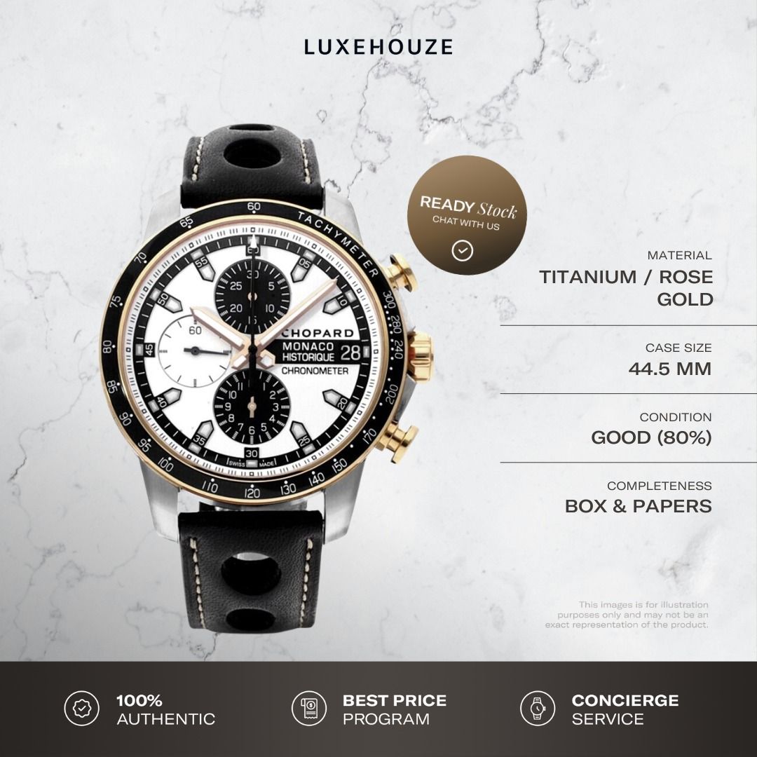 Mint Mar 2017 Chopard Grand Prix de Monaco Historique 168570.9001 Silver (Category: Watches) located in Singapore. Submitted by luxehouze (Listing ID 1288306591, Image 2). Description: Luxehouze is your trusted marketplace to buy and sell luxury goods. Luxehouze SG Pte Ltd is a licensed luxury goods marketplace and regulated dealer. WHY US? 100% Authentic with Money-Back Guarantee Best Price Program* Luxury Sourcing * T&Cs apply. OUR SERVICES • W