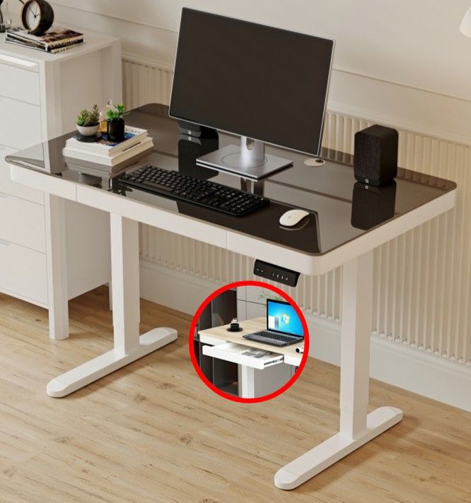 [SG🇸🇬 ready stock] Drawer Style Solid Wood Electric Height Adjustable Table Ergonomic Standing Desk Table